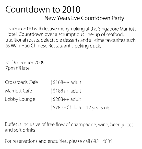 Event : Countdown To 2010 – New Years Eve Party At The Marriott Hotel