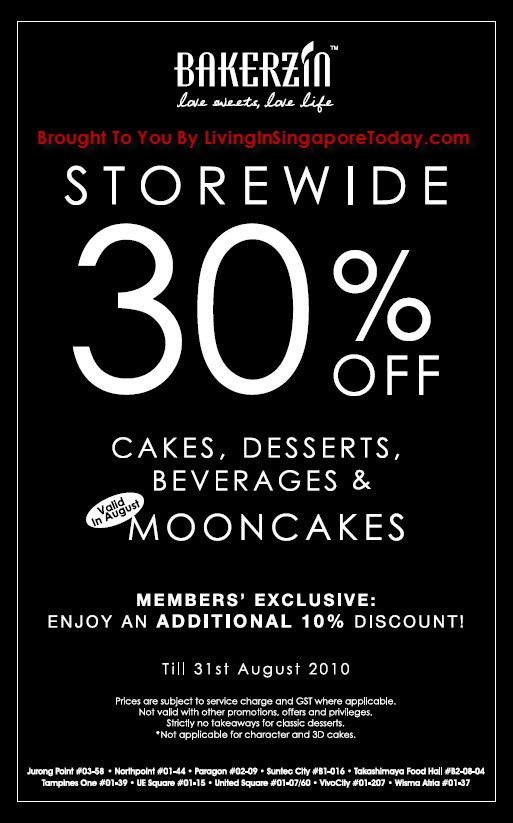 Bakerzin 30% Storewide Discount Including Mooncakes (Aug 2010 ...